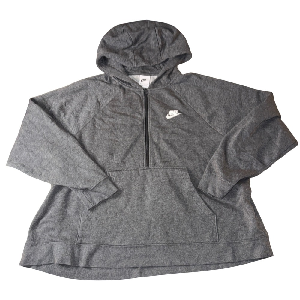 Nike Hoodie XL Gray Half Zip Fleece Pullover Sportswear Essential Womens